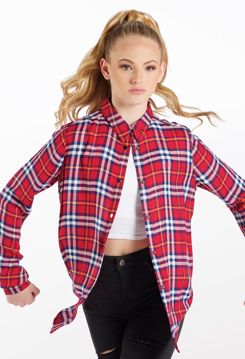 Dance Tops - Plaid Long Sleeve Shirt - Red - Small Adult - 15166