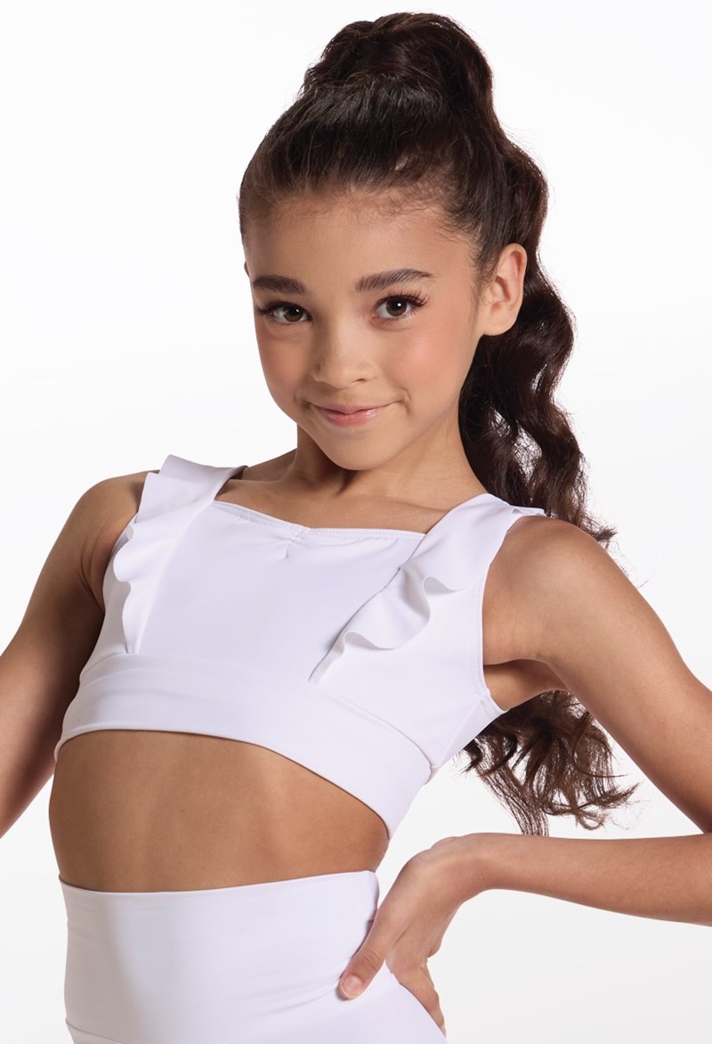 Ruffled Crop Top - White - Small Adult - Dance Top 15213