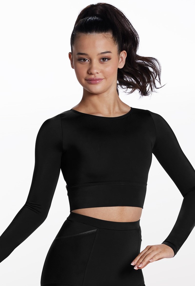 Long Sleeve O-Ring Crop Top - Black - Large Child - Dance Top 17098
