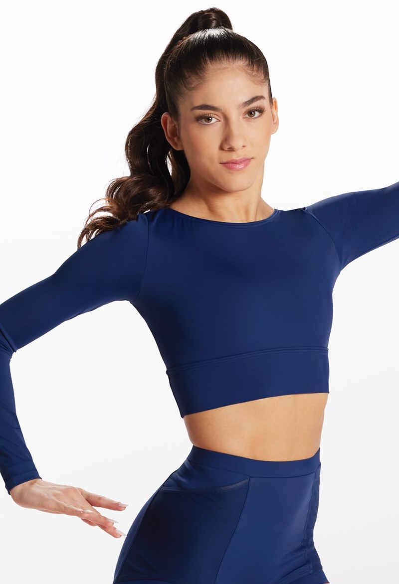 Dance Tops - Long Sleeve O-Ring Crop Top - Navy - Medium Adult - 17098