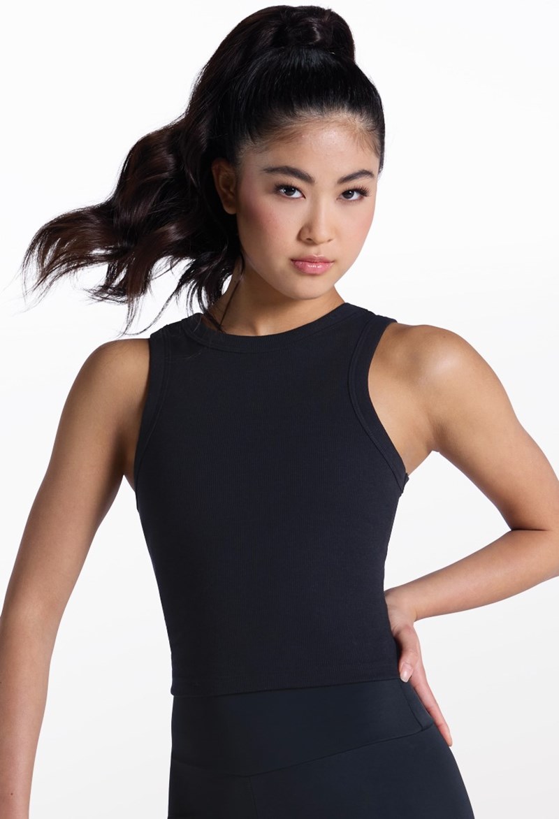 Fine Rib Racerback Crop Tank - Black - Medium Child - Dance Top 17969