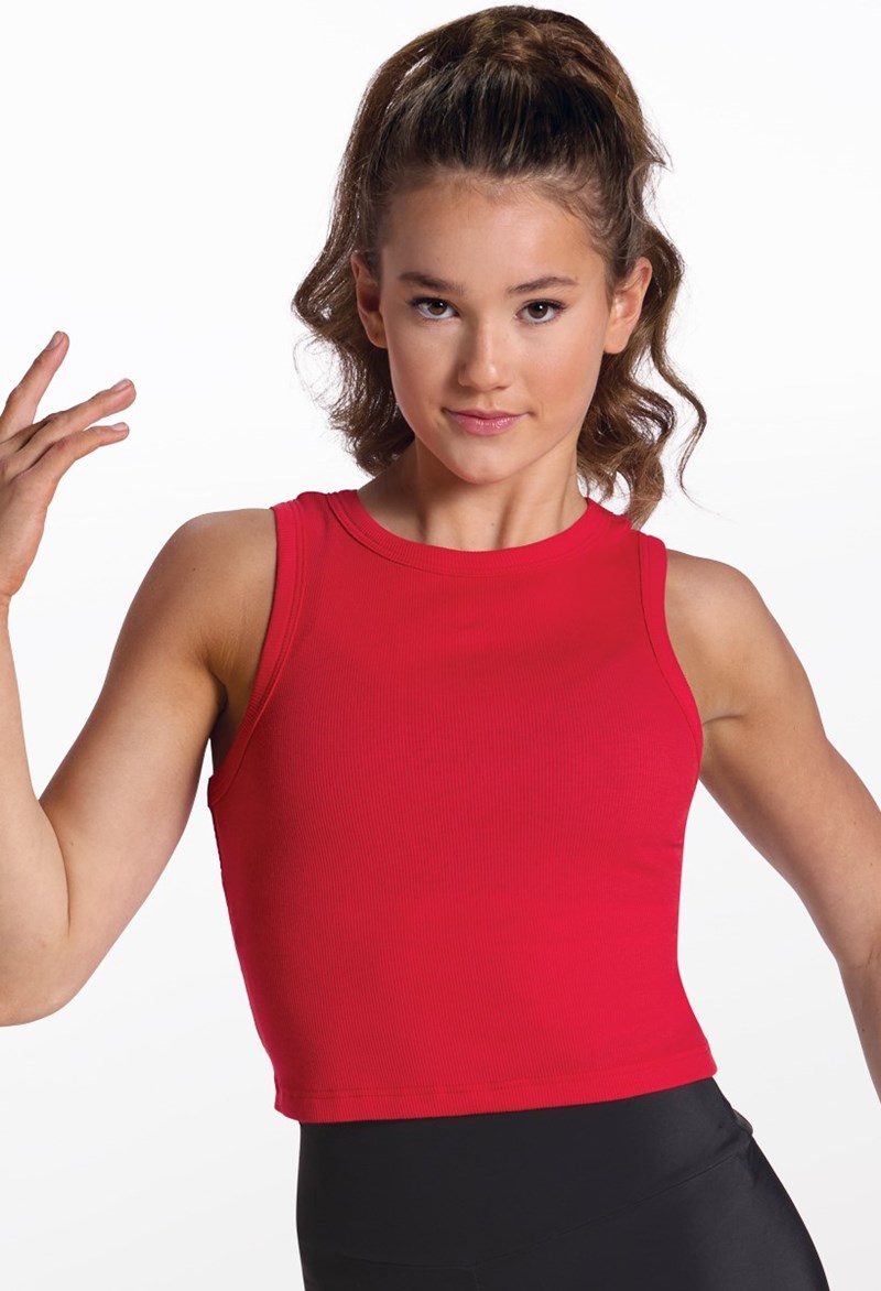 Fine Rib Racerback Crop Tank - Red - Medium Child - Dance Top 17969