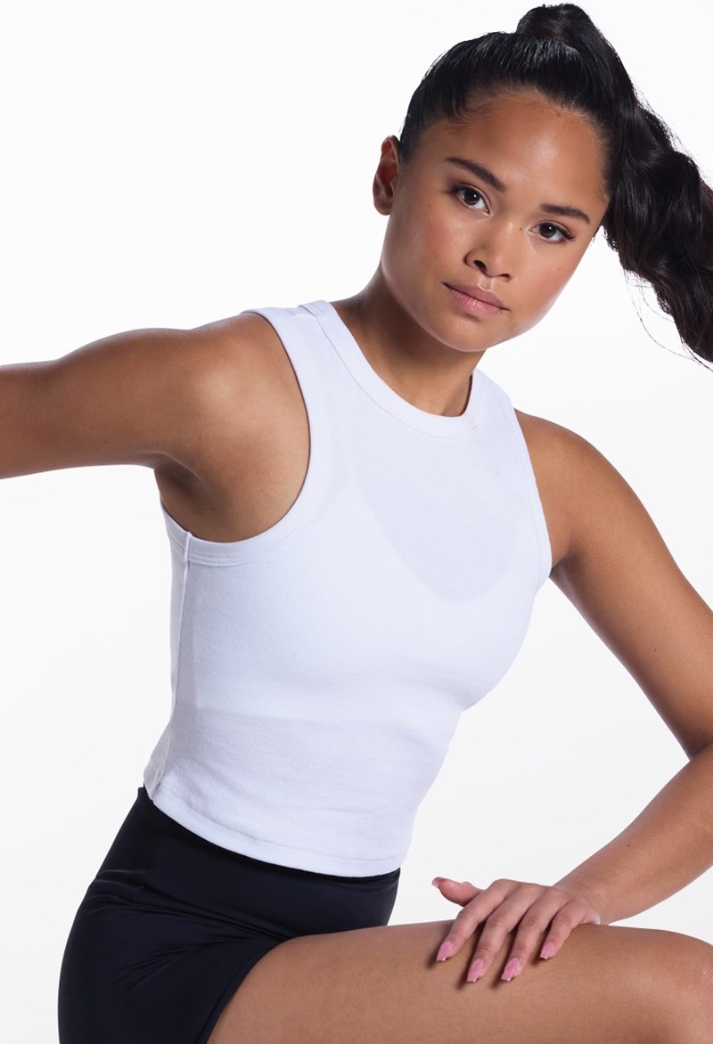 Fine Rib Racerback Crop Tank - White - Medium Adult - Dance Top 17969