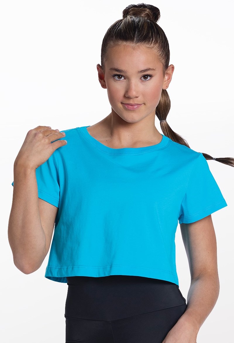 All Cotton Boxy Crop Tee - Turquoise - XL Child - Dance Top 17973