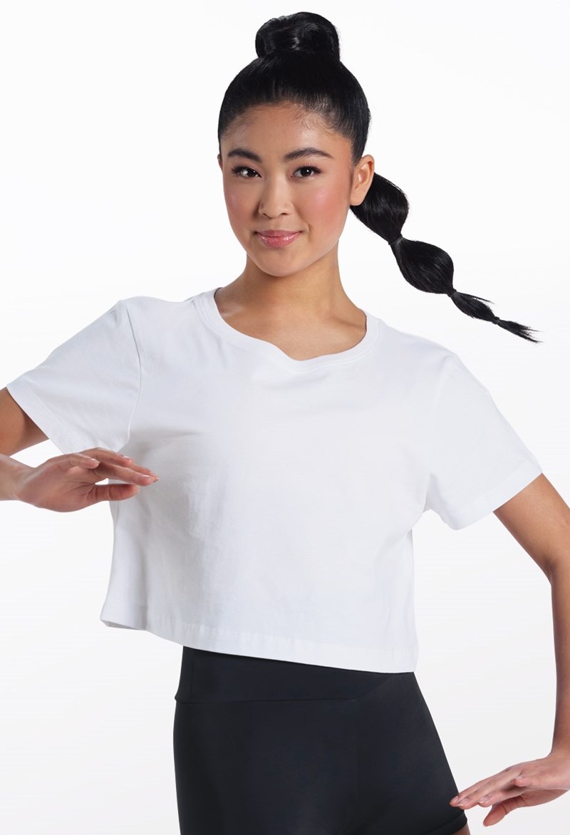 All Cotton Boxy Crop Tee - White - Medium Child - Dance Top 17973