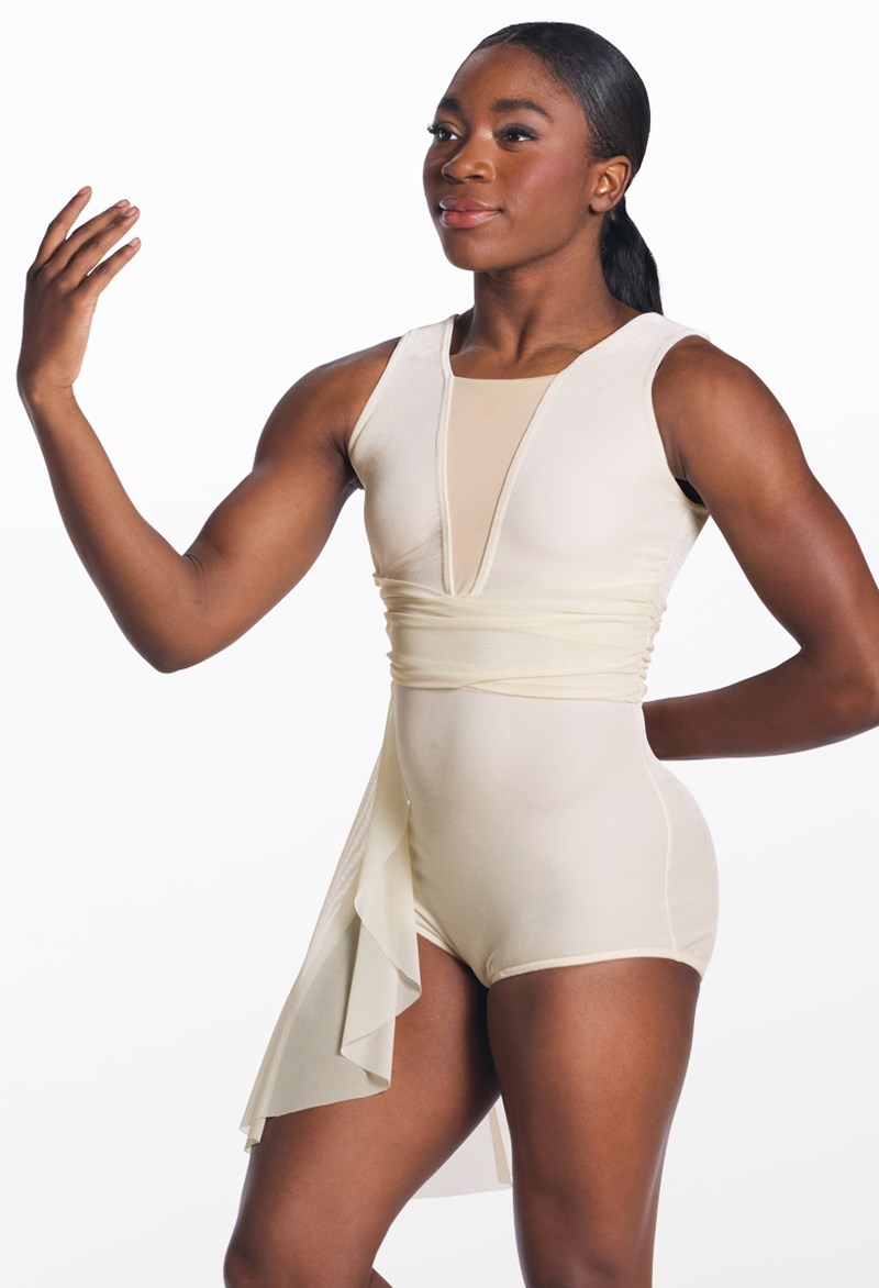 Velvet Dance Leotard with Side Skirt - Vanilla - Large Adult - 18254