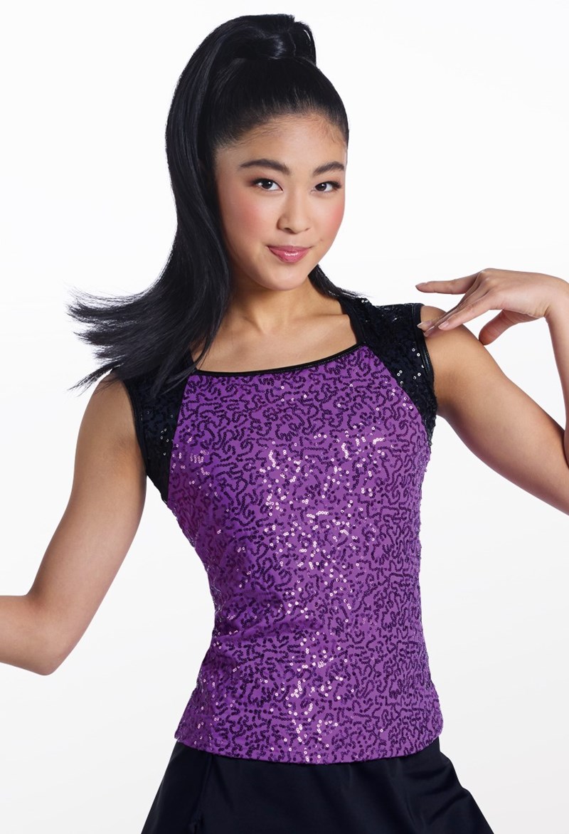 Sequin Cap Sleeve Top - Electric Purple - Large Child - Dance Top 18268