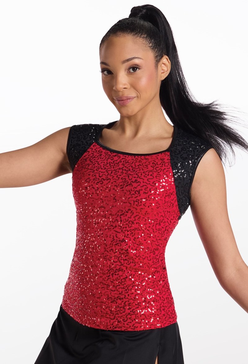 Sequin Cap Sleeve Top - Red - Large Child - Dance Top 18268