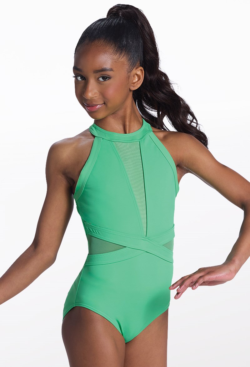 Mesh Plunge Halter Dance Leotard - Clover - Extra Small Adult - 18349