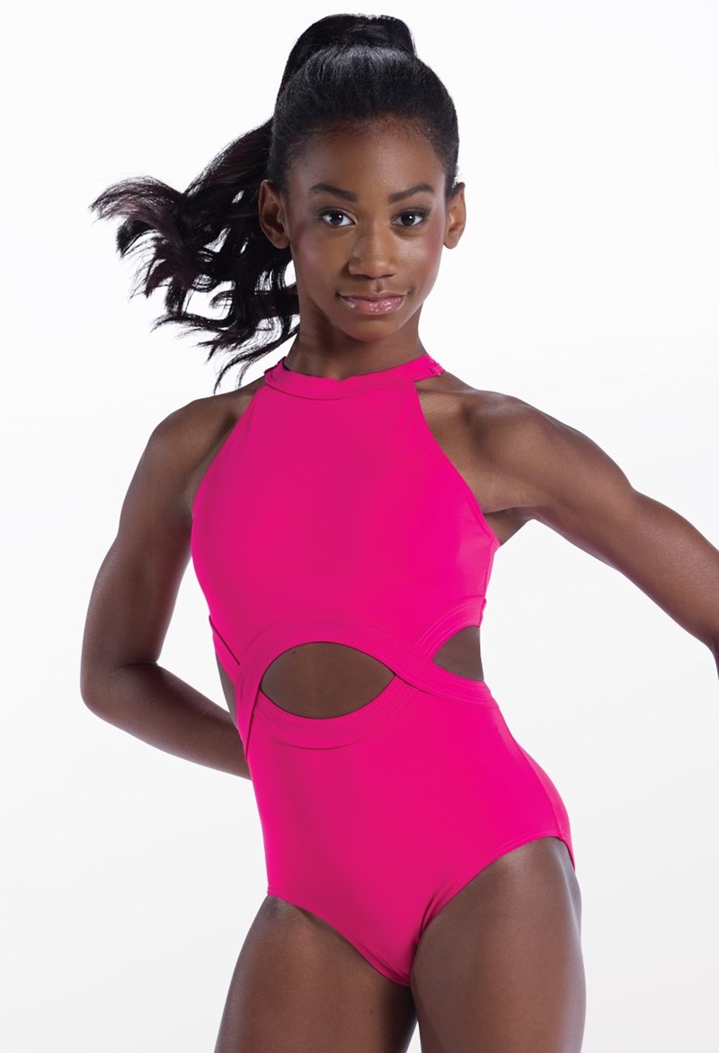 High-Neck Cutout Waist Dance Leotard - Lipstick - Large Child - 18355
