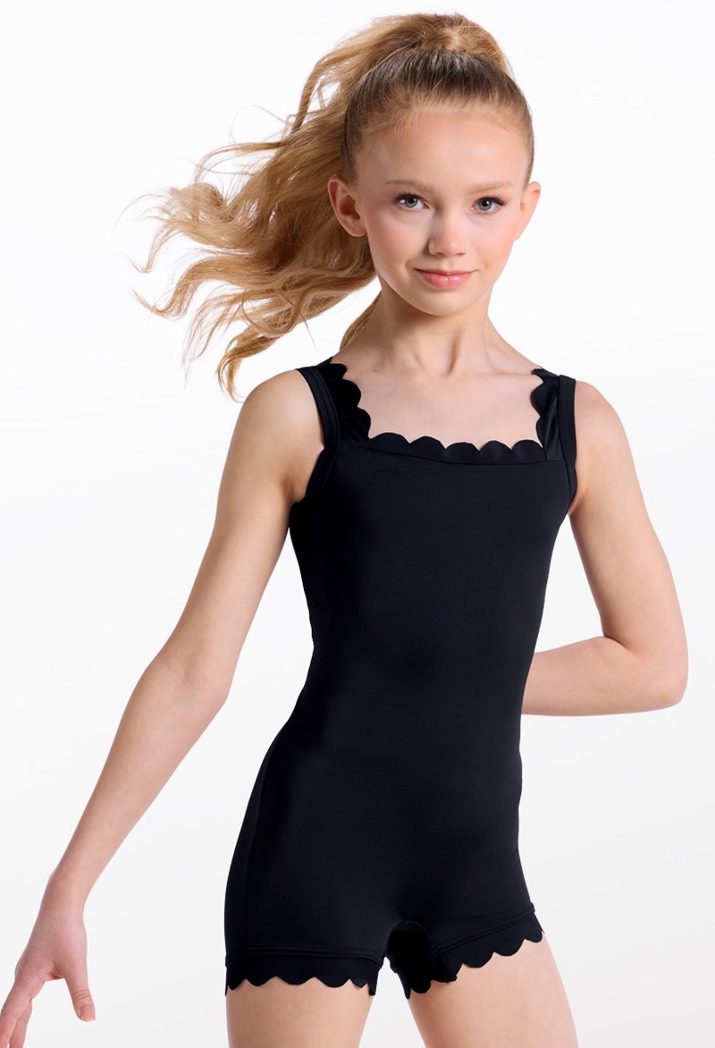 Scallop Trim Dance Biketard - Black - Extra Small Adult - 18356