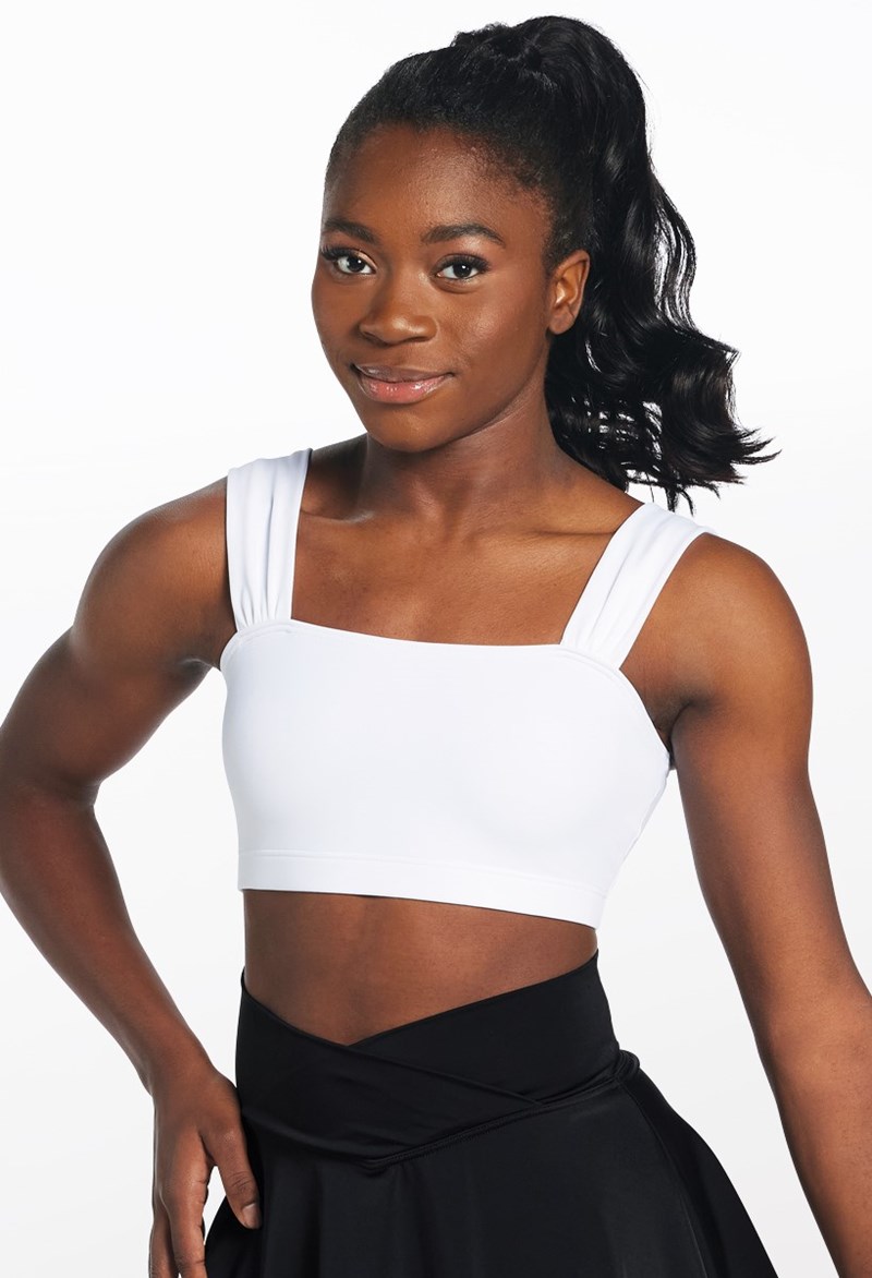 Shirred Strap Bra Top - White - Medium Adult - Dance Top 18370