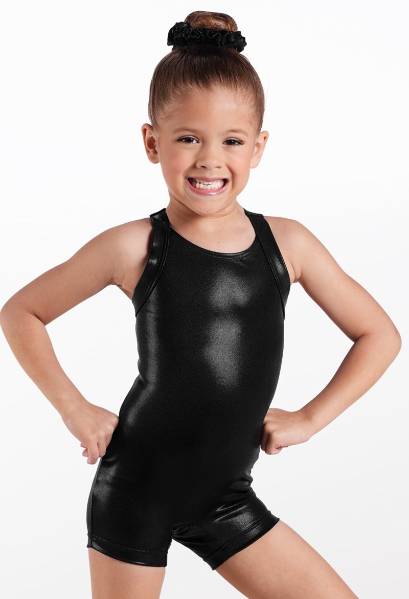 Metallic Keyhole Back Dance Biketard - Black - XXS Child - 18399