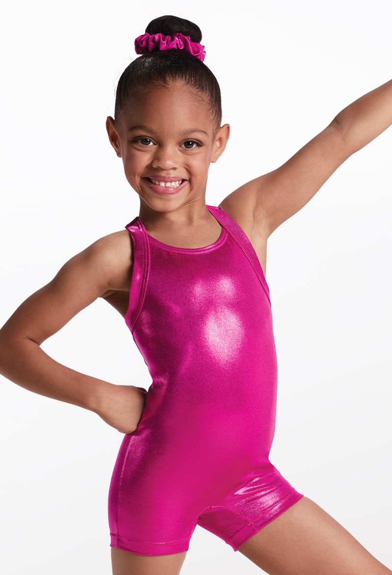 Metallic Keyhole Back Dance Biketard - Fuchsia - XXS Child - 18399