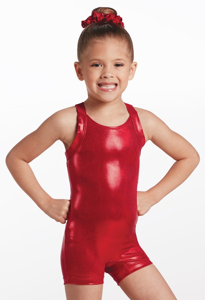 Metallic Keyhole Back Dance Biketard - Red - Large Child - 18399