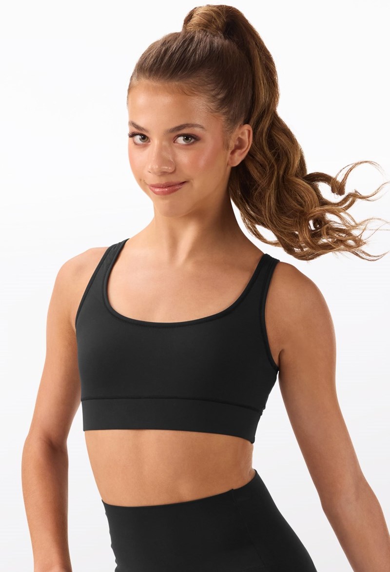 FlexTek Strappy Back Bra Top - Black - Large Child - Dance Top 19407