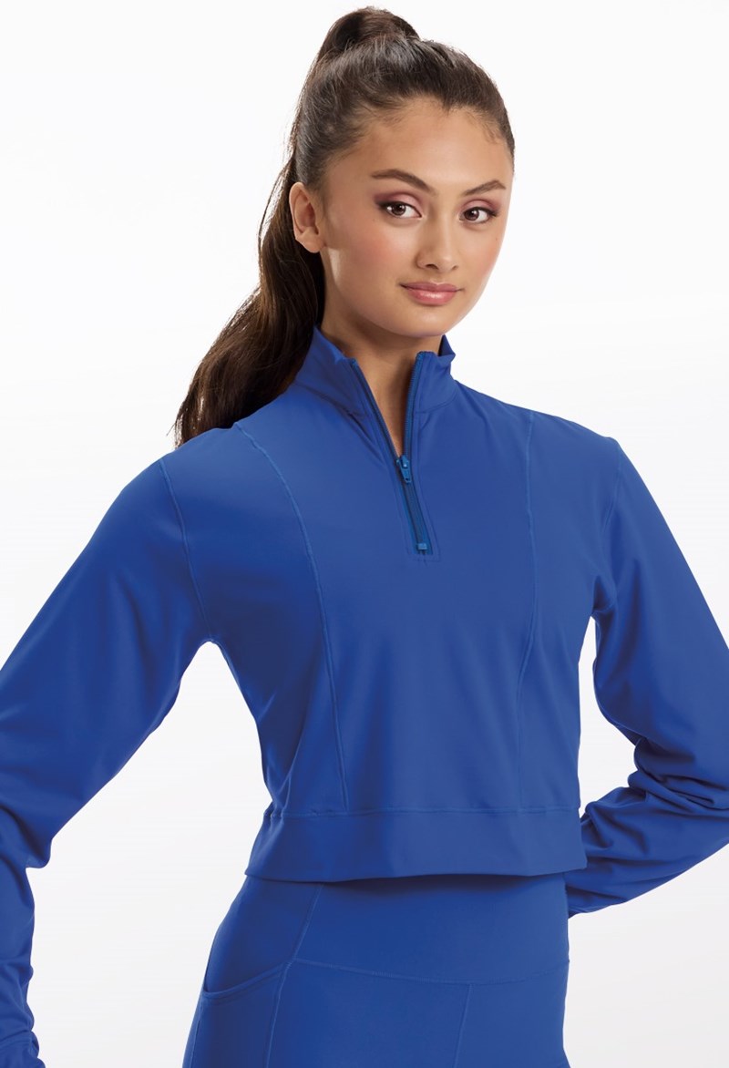 FlexTek Zip-Front Pullover - Cobalt - Large Child - Dance Top 19412