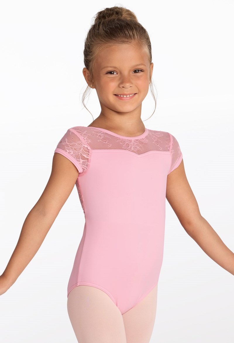 Kids Lacy Sleeve Dance Leotard - Pink - Extra Small Child - 19656