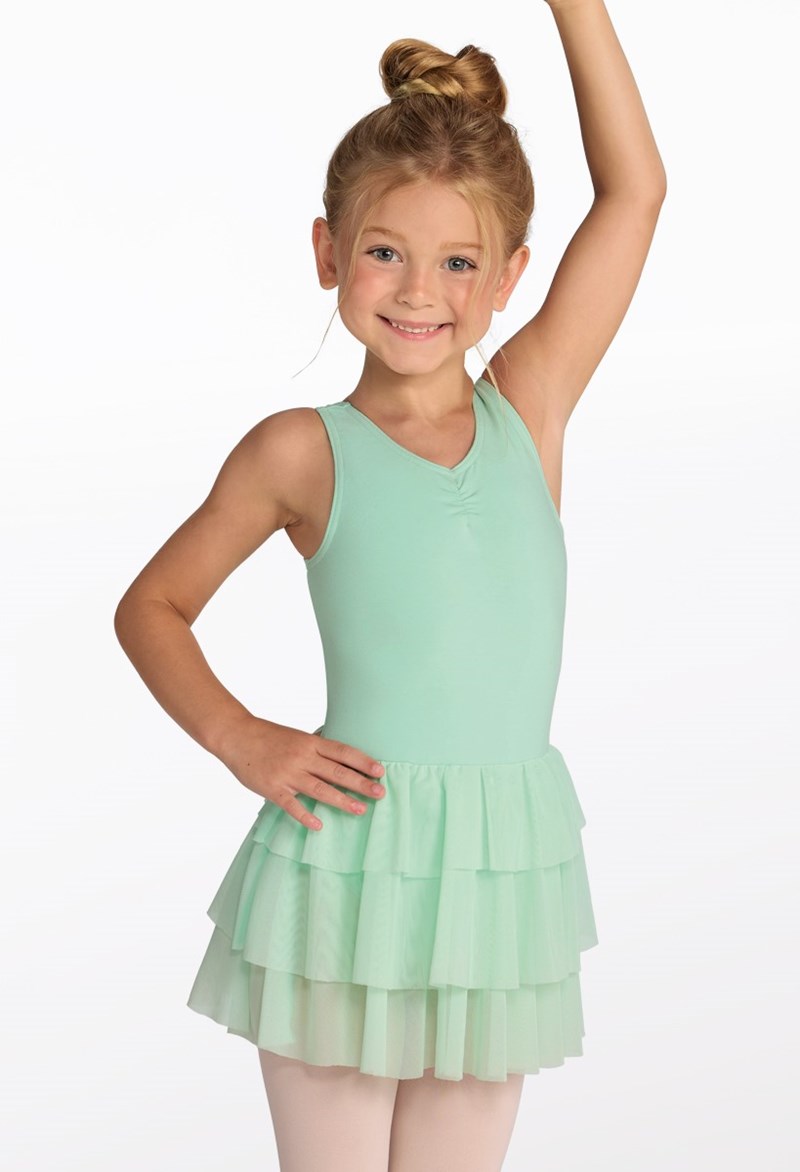 Kids Mesh Ruffle Ballet Dress - Seafoam - Extra Small Child - Dance Dress 19668