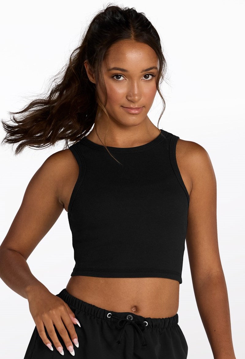 Fine Rib Cutout Back Tank - Black - Intermediate Child - Dance Top 19687
