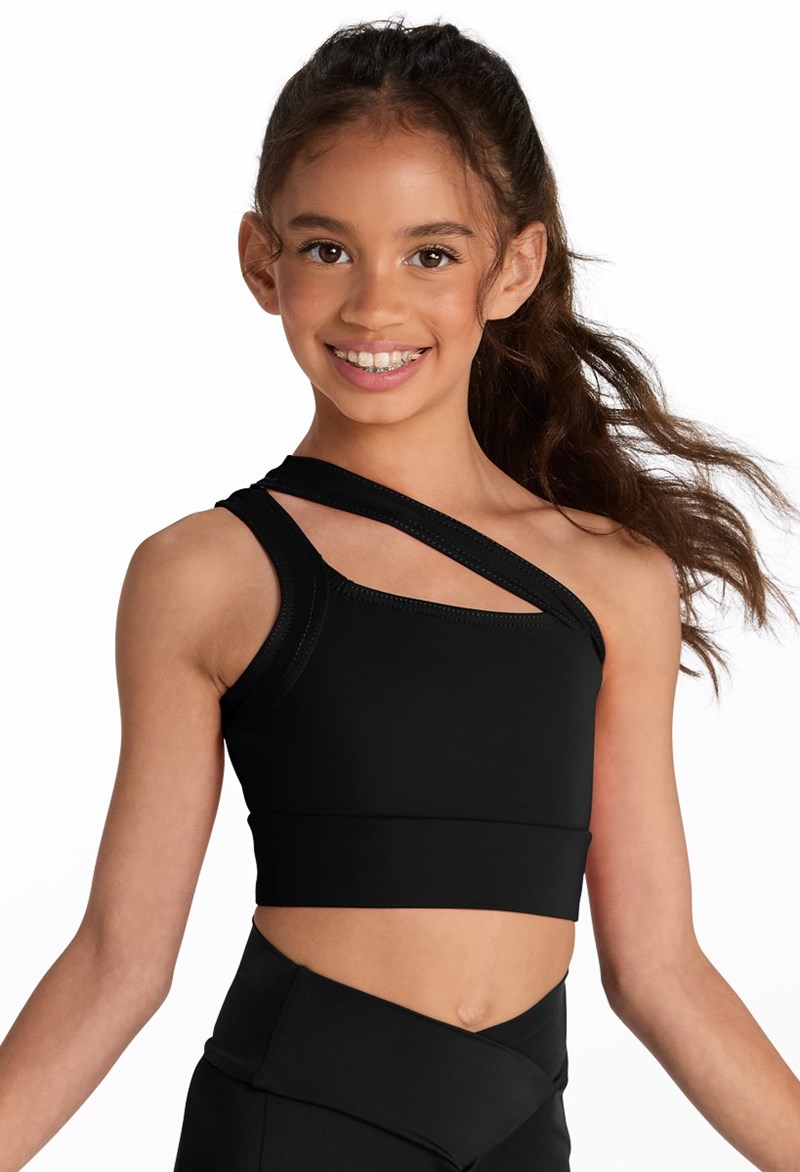 Asymmetric Cutout Bra Top - Black - XL Child - Dance Top 19692