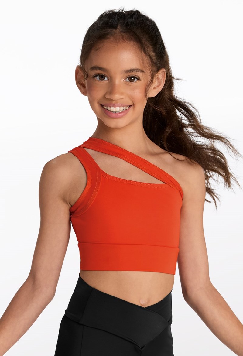 Asymmetric Cutout Bra Top - Persimmon - XL Child - Dance Top 19692