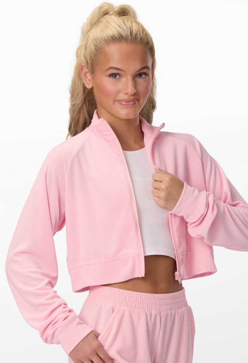 Mini Terry Zip-Up Crop Jacket - Pink - Large Child - Dance Top 19696