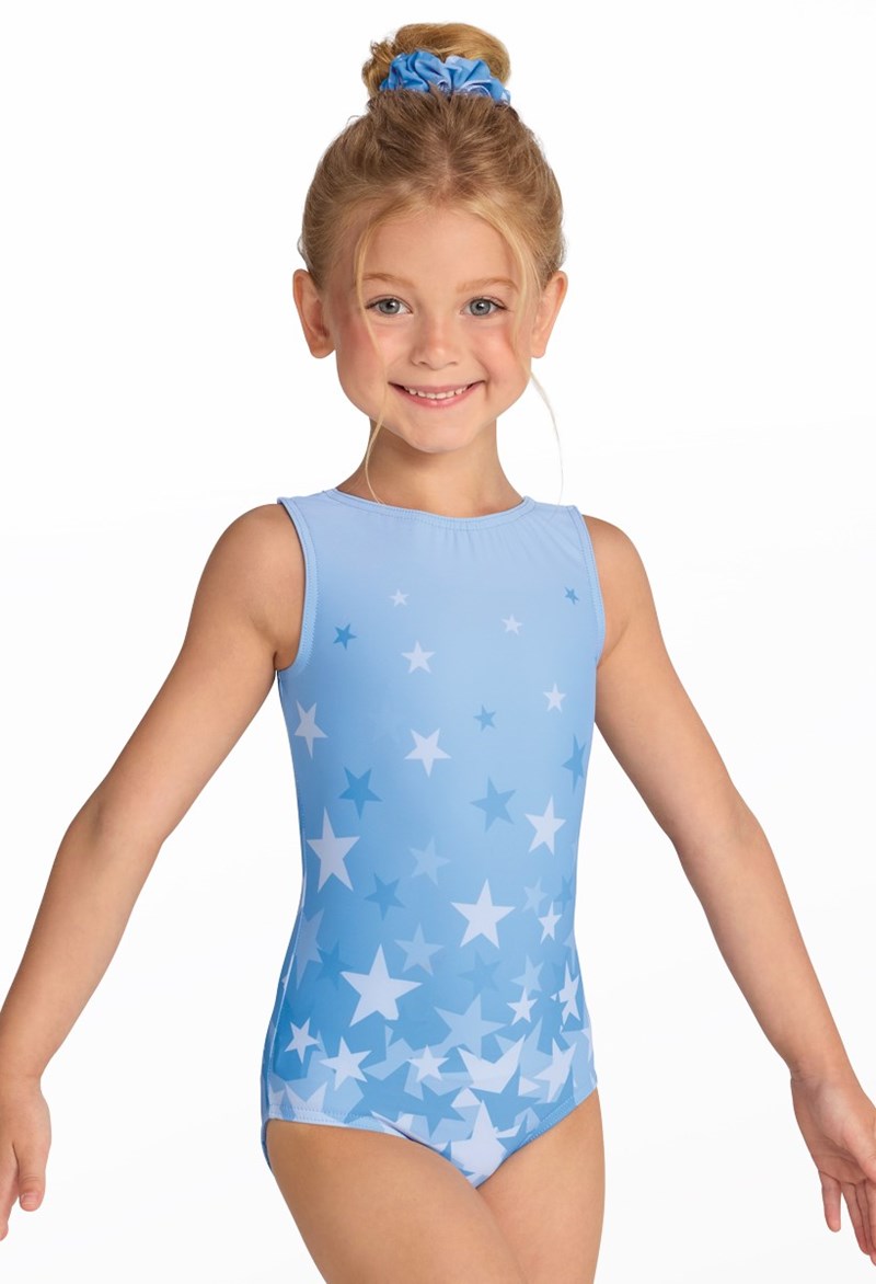 Kids Happy Print Tank Leotard - Sky Blue Star - Large Child - Gymnastics Leotard PL13096