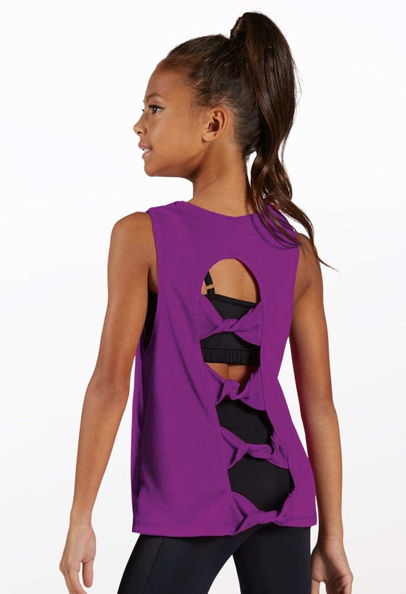 Dance Tops - Twisted Bow Back Tank Top - ELECTRIC PURPLE - Intermediate Child - PT11738