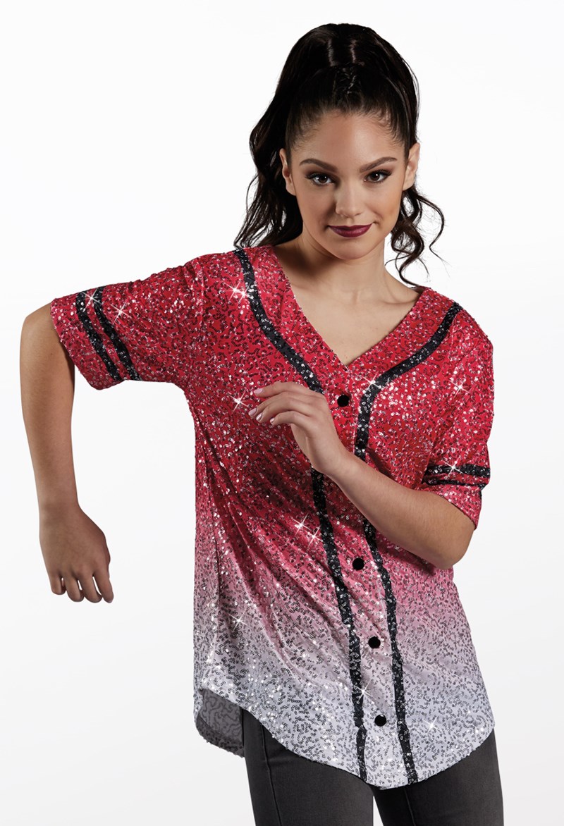 Dance Tops - Sequin Baseball Jersey - Red - Extra Large Adult - SQ11774